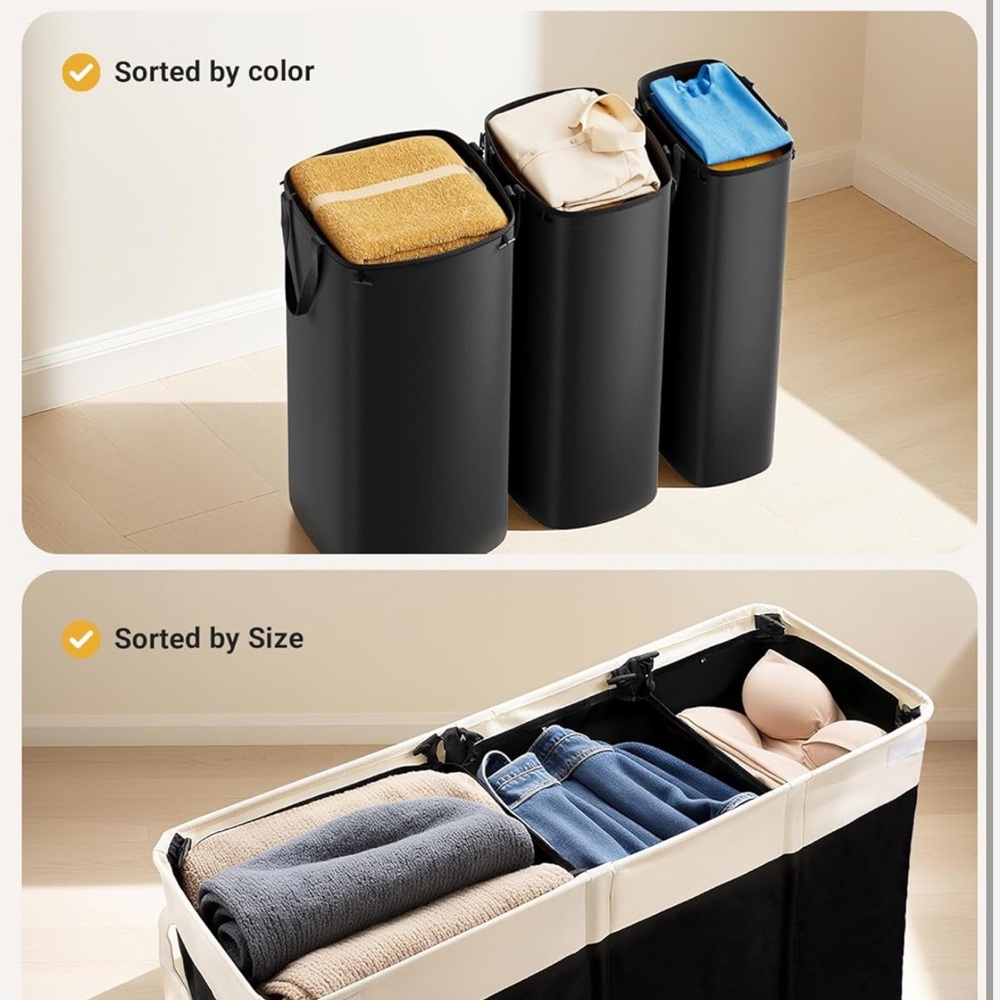 Laundry Hamper with lid and 3 section - Picture 6 of 9